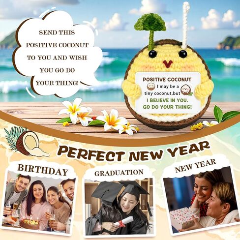 Christmas Birthday Gifts for Women Men Positive Handmade Crochet Coconut Desk Home Decor Cheer Up Gift for Daughter Son Mom Dad Sister Friend Coworkers Back to School Self Care Thanksgiving Basket in Saudi Arabia