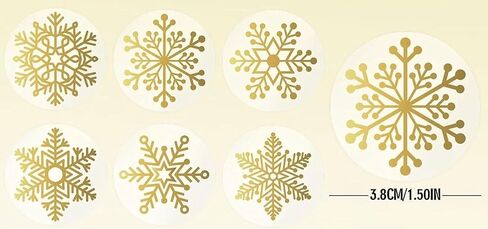 Snowflake Stickers-500Pcs Clear Christmas Stickers Roll Gold Foil Snowflake Stickers Xmas Winter Holiday Round Adhesive Label Stickers Decal for Gift,Card,Envelope in Saudi Arabia