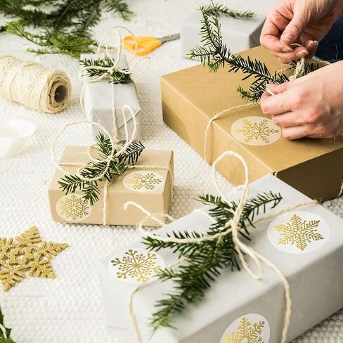 Snowflake Stickers-500Pcs Clear Christmas Stickers Roll Gold Foil Snowflake Stickers Xmas Winter Holiday Round Adhesive Label Stickers Decal for Gift,Card,Envelope in Saudi Arabia
