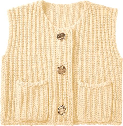 Womens Cropped Sweater Vest Sleeveless Chunky Kint Cardigan Top Casual Warm Button Down Crop Tops with Pockets in Saudi Arabia