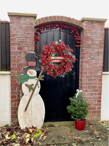 24 inch Christmas Wreaths with Berry and Eucalyptus Leaves, Red Christmas Front Door Wreath with Pine Branch,Ball Ornaments Artificial Wreath for Indoor and Outdoor Decor in Kuwait