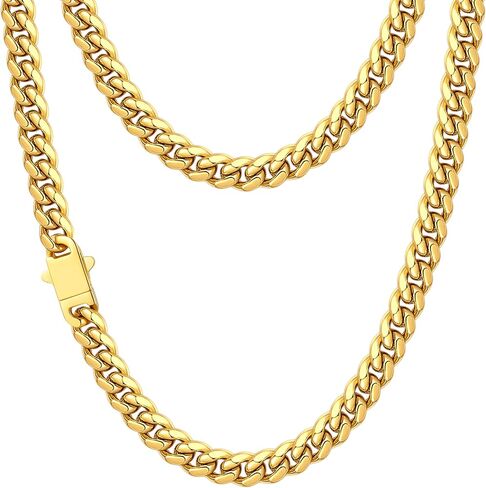 Jewlpire 5mm 6mm 8mm Silver/18K Gold Plated Cuban Link Chain Necklace for Men Boys, Stainless Steel Chains Necklace with Push-lock Clasp, Mens Necklace with Gift Box 18 20 22 24 26 Inch in Saudi Arabia