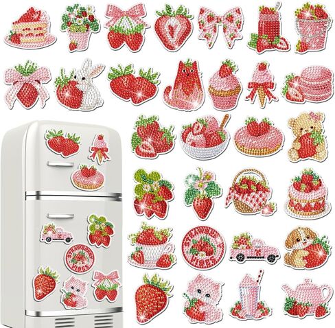 30 Pcs Diamond Painting Magnets Fruit Fridge Magnetic Diamond Art Painting Kits Fridge Sticker Magnet for Craft DIY Gifts Home Decors in Saudi Arabia