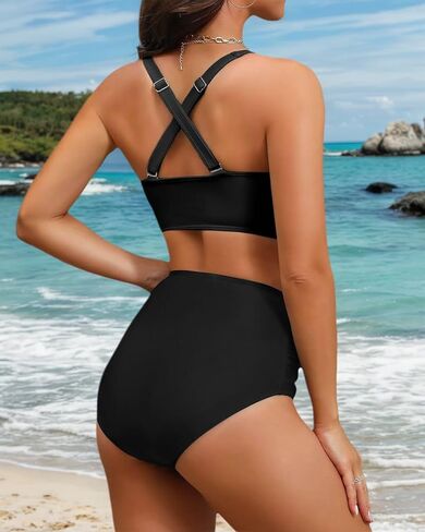 Bikini Sets for Women V Neck Push Up Criss Cross Bathing Suit High Waisted Tummy Control Swimsuit in Saudi Arabia