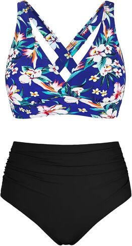 Bikini Sets for Women V Neck Push Up Criss Cross Bathing Suit High Waisted Tummy Control Swimsuit in Saudi Arabia