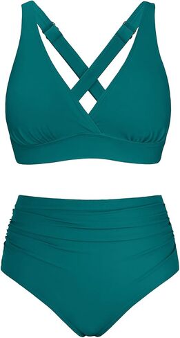 Bikini Sets for Women V Neck Push Up Criss Cross Bathing Suit High Waisted Tummy Control Swimsuit in Saudi Arabia