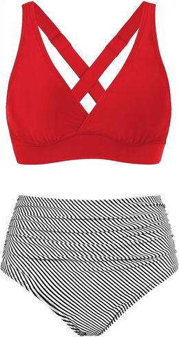 Bikini Sets for Women V Neck Push Up Criss Cross Bathing Suit High Waisted Tummy Control Swimsuit in Saudi Arabia