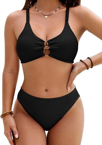 Blooming Jelly Womens Cheeky Bikini Sets Sexy High Cut Bathing Suit O-Ring Ribbed Two Piece Swimsuits in Saudi Arabia