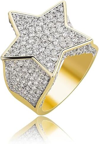14K Gold over S925 Sterling Silver Densely Set Mossanite Five-Pointed Star Ring, Wide Face Men's Hip-Hop Ring, For the Star in Your Life,Father's Day Gift in Saudi Arabia