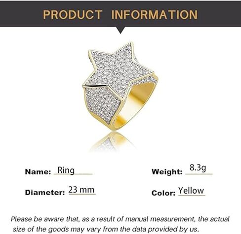 14K Gold over S925 Sterling Silver Densely Set Mossanite Five-Pointed Star Ring, Wide Face Men's Hip-Hop Ring, For the Star in Your Life,Father's Day Gift in Saudi Arabia
