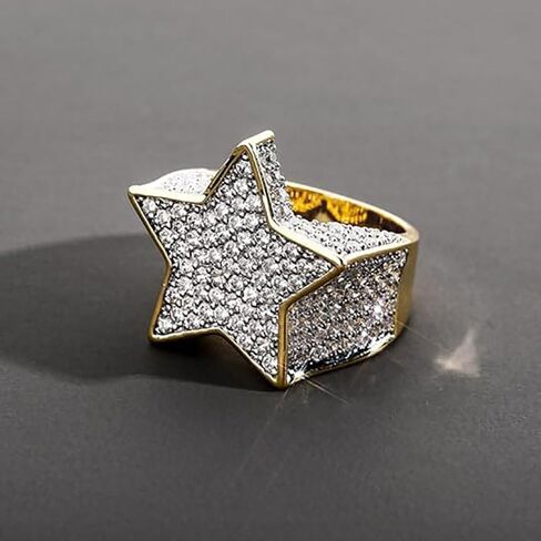 14K Gold over S925 Sterling Silver Densely Set Mossanite Five-Pointed Star Ring, Wide Face Men's Hip-Hop Ring, For the Star in Your Life,Father's Day Gift in Saudi Arabia