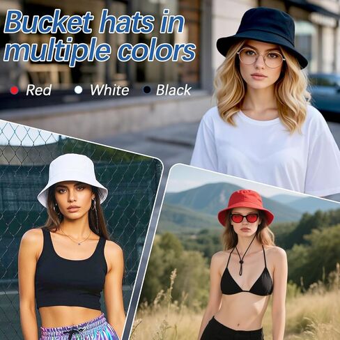 8PCS Unisex Plain Double Sided Wearable Bucket Hat Black Bulk Blank Crafting Caps DIY Logo Summer Hats Sun Hat Adult for Women Men Hand Draw Print Heat Transfer in Kuwait