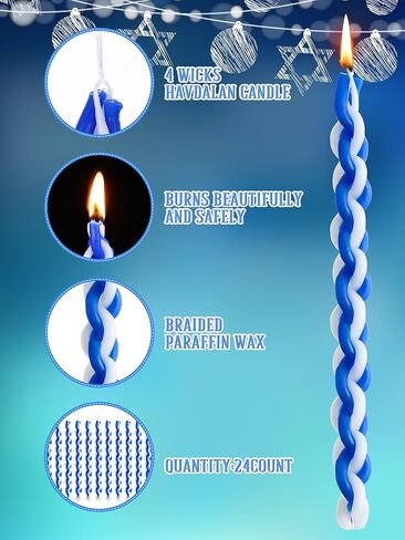 24 Pack Havdalah Candle, Braided Blue and White, 11 Inch Handcrafted Flat Havdallah Candles Twisted Shabbat Candles Set for Jewish Supplies Judaica Gift in Saudi Arabia