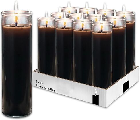 Black Prayer Glass Candle Set - 12 Pack Slightly Scented Black Prayer Candles for Vigils, Prayers, Cemetery, Blessing Ceremonies Plus More | Bulk 8" Candle Kit in Saudi Arabia