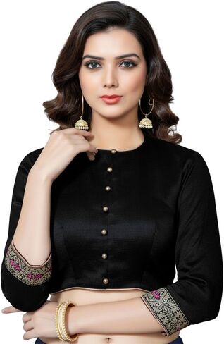 بلوزة Elina fashion النسائية المطرزة من حرير Banglori مع كتف مفتوح وزر خلفي للإغلاق للساري in Saudi Arabia