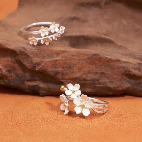 1 Pair Silver Dainty Camellia Flower Ring for Women Sparkling White Ring for Mother Daughter Elegant Wedding Jewelry Open Wrap Finger Band Graduation Gift in Saudi Arabia