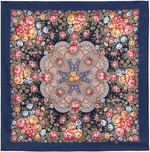 Pavlovo Posad Wool Shawl for Women with Silk Fringe 35x35'' (89x89 cm) 100% Wool Scarf for Women, Floral Wrap, Fashion Scarf in Saudi Arabia