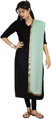 النعناع الأخضر وشاح Dupatta الدانتيل الذهبي Chunni الذهبي حبة سرق شبه الشيفون الرقبة التفاف الحجاب رئيس تشوه لها in Kuwait