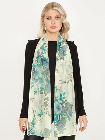 Lightweight Tropical Flowers Scarves for Women, Long Large Scarf, Soft Cotton Feels Shawl Wrap, Spring Summer Gifts in Saudi Arabia