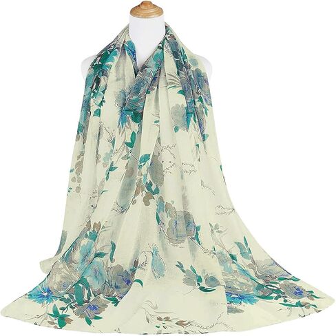 Lightweight Tropical Flowers Scarves for Women, Long Large Scarf, Soft Cotton Feels Shawl Wrap, Spring Summer Gifts in Saudi Arabia