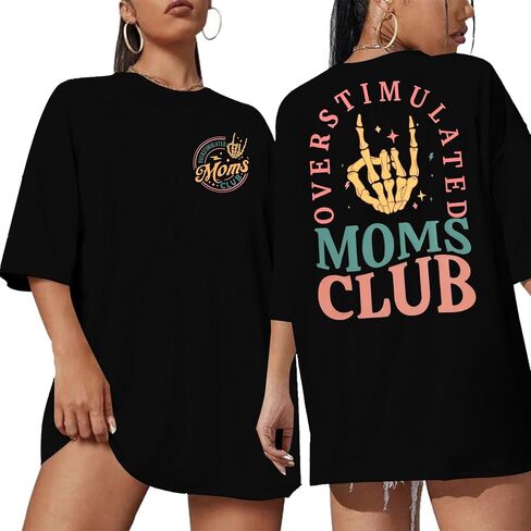 Overstimulated Moms Club Shirt for Women: Mom Shirts Mama Life Shirts Oversized Short Sleeve Clothes Tops in Saudi Arabia