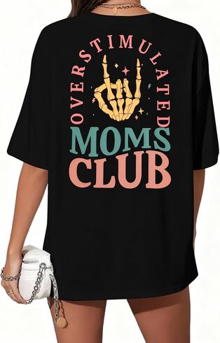 Overstimulated Moms Club Shirt for Women: Mom Shirts Mama Life Shirts Oversized Short Sleeve Clothes Tops in Saudi Arabia