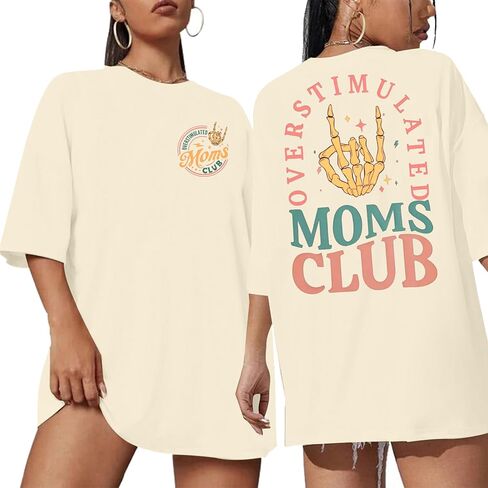 Overstimulated Moms Club Shirt for Women: Mom Shirts Mama Life Shirts Oversized Short Sleeve Clothes Tops in Saudi Arabia