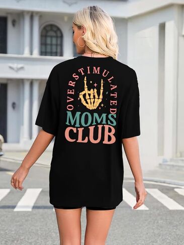 Overstimulated Moms Club Shirt for Women: Mom Shirts Mama Life Shirts Oversized Short Sleeve Clothes Tops in Saudi Arabia