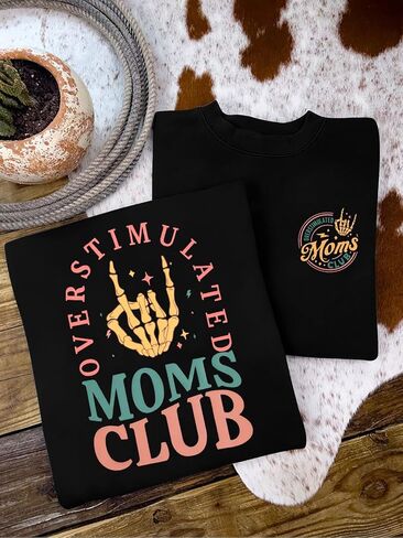 Overstimulated Moms Club Shirt for Women: Mom Shirts Mama Life Shirts Oversized Short Sleeve Clothes Tops in Saudi Arabia