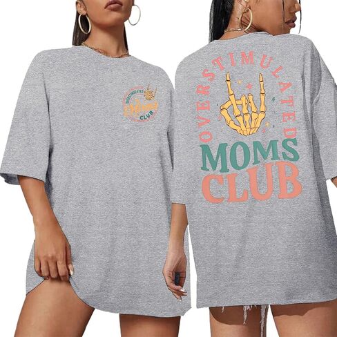 Overstimulated Moms Club Shirt for Women: Mom Shirts Mama Life Shirts Oversized Short Sleeve Clothes Tops in Saudi Arabia