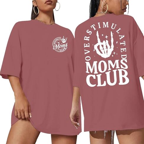 Overstimulated Moms Club Shirt for Women: Mom Shirts Mama Life Shirts Oversized Short Sleeve Clothes Tops in Saudi Arabia
