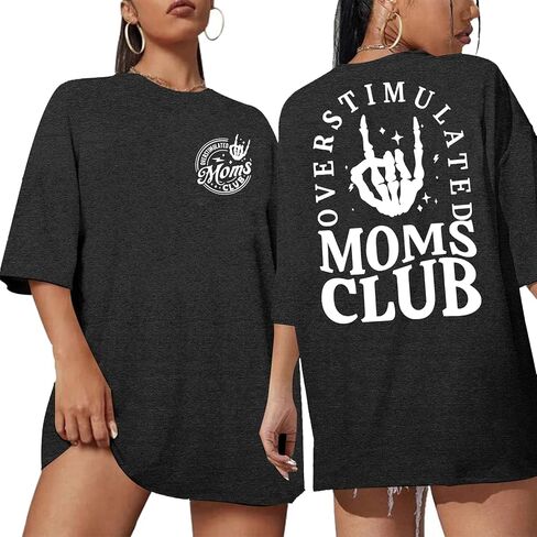 Overstimulated Moms Club Shirt for Women: Mom Shirts Mama Life Shirts Oversized Short Sleeve Clothes Tops in Saudi Arabia