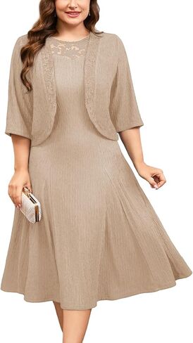 ZOMVA Plus Size Mother of The Bride Groom Dresses for Curvy Women 2 Piece Wedding Guest Dress with Jacket Tea Length in Kuwait