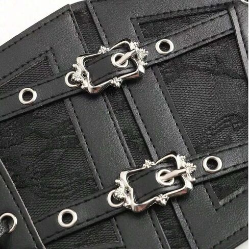 Women's Black Faux Leather Corset Belt - Lace Double-Buckle Lace-Up Gothic Waist Cincher Accessory in Saudi Arabia