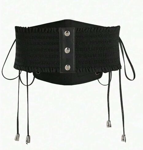 Women's Black Faux Leather Corset Belt - Lace Double-Buckle Lace-Up Gothic Waist Cincher Accessory in Saudi Arabia