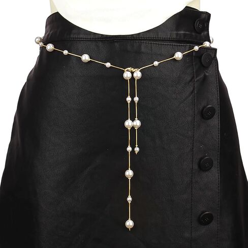 Pearl Waist Chain Belt Gold and Silver Retro Pearl Tassel Waist Chain Adjustable Pearls Long Tassel Pendant Belt Temperament Bride Bridesmaid Wedding Dress Jewelry for Women in Saudi Arabia