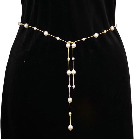 Pearl Waist Chain Belt Gold and Silver Retro Pearl Tassel Waist Chain Adjustable Pearls Long Tassel Pendant Belt Temperament Bride Bridesmaid Wedding Dress Jewelry for Women in Saudi Arabia