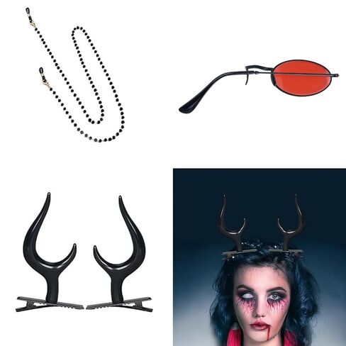 Halloween Alastor Costume Accessories Devil Horns Hair Clips Monocular with Chain for Theme Party in Saudi Arabia
