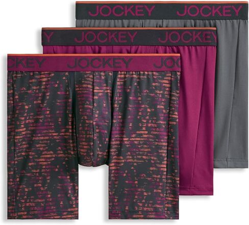 Jockey Men's Underwear Chafe Proof Pouch Microfiber 6" Boxer Brief - 3 Pack, Majestic Berry/Warm Trails/Battleship, M in Saudi Arabia
