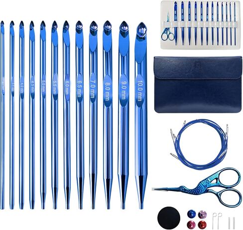 Tunisian Crochet Hooks Set Interchangeable with Case - 26pcs Metal Afghan Knitting Needles Kit 3mm-10mm with Long Cable & Ergonomic Grips in Kuwait