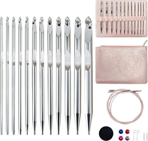 Tunisian Crochet Hooks Set Interchangeable with Case - 26pcs Metal Afghan Knitting Needles Kit 3mm-10mm with Long Cable & Ergonomic Grips in Saudi Arabia