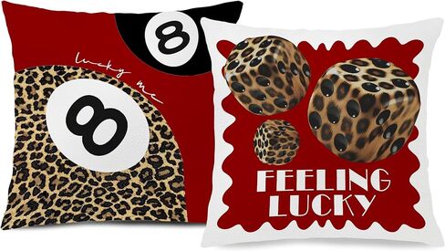Trendy Leopard Pillow Covers 18x18, Cheetah Leopard Print Room Decor, Red Preppy Cheetah Print Dice Lucky 8 Ball Decorative Throw Pillow Covers for Girls Bedroom Dorm Apartment, Set of 2 in Saudi Arabia