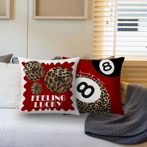 Trendy Leopard Pillow Covers 18x18, Cheetah Leopard Print Room Decor, Red Preppy Cheetah Print Dice Lucky 8 Ball Decorative Throw Pillow Covers for Girls Bedroom Dorm Apartment, Set of 2 in Saudi Arabia