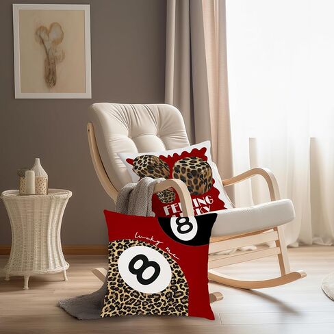 Trendy Leopard Pillow Covers 18x18, Cheetah Leopard Print Room Decor, Red Preppy Cheetah Print Dice Lucky 8 Ball Decorative Throw Pillow Covers for Girls Bedroom Dorm Apartment, Set of 2 in Saudi Arabia