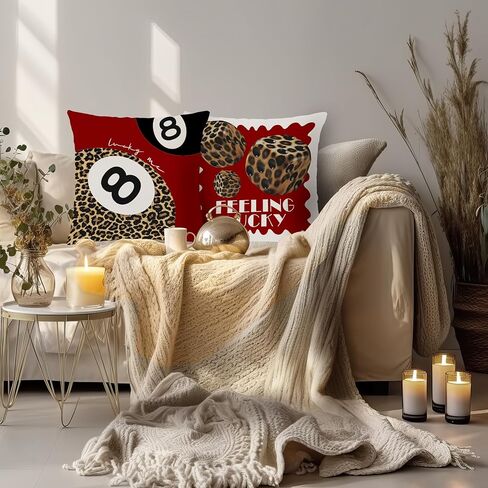 Trendy Leopard Pillow Covers 18x18, Cheetah Leopard Print Room Decor, Red Preppy Cheetah Print Dice Lucky 8 Ball Decorative Throw Pillow Covers for Girls Bedroom Dorm Apartment, Set of 2 in Saudi Arabia