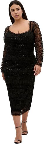 City Chic Women's Plus Size Dress - Sofie Dobby Spot Midi in Saudi Arabia