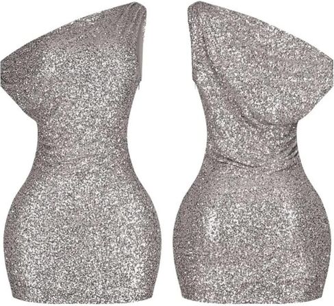 Lucuna Women's Sparkly Sequin Dresses Glitter Sexy Off Shoulder Ruched Bodycon Wrap Mini Cocktail Party Prom Dress in Saudi Arabia