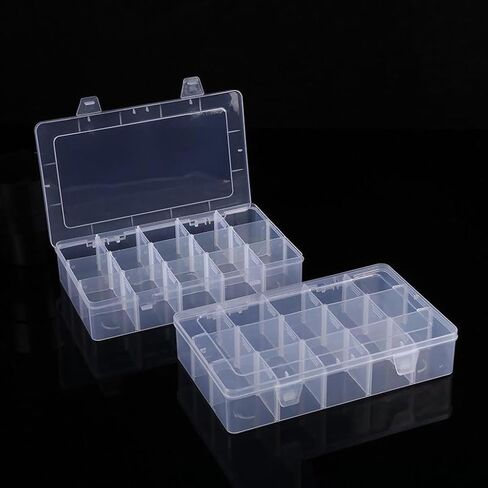 4 Pcs 15 Grids Clear Organizer Box Plastic Storage Container with Adjustable Dividers for Electronics Jewelry Beads Art DIY Crafts Fishing Small Parts in Kuwait