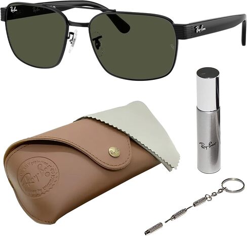 نظارات شمسية Ray-Ban RB3751 مربعة الشكل غير مستقطبة للرجال والنساء - تتضمن مجموعة نظارات RAYBAN الرسمية - نظارات شمسية مثالية للملابس الرسمية وغير الرسمية - عدسة خضراء G-15 in Kuwait