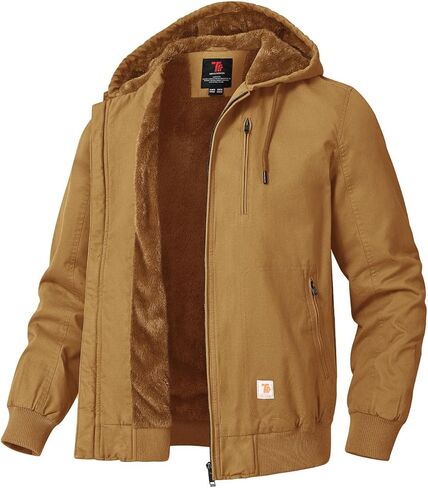 TBMPOY Men's Cotton Work Jackets Flannel Lined Duck Hooded Active Jacket Workwear Winter Coat in Saudi Arabia